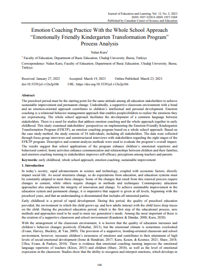 Emotion Coaching Practice With the Whole School Approach “Emotionally Friendly Kindergarten Transformation Program” Process Analysi